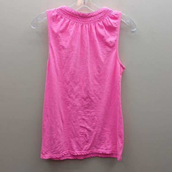 Lilly Pulitzer Smocked Neckline Sleeveless Essie Tank Top Vacation Pink SZ Large - Picture 2 of 5